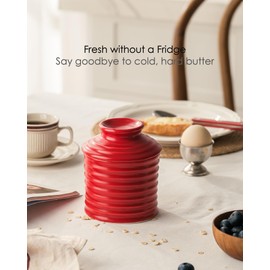 JERSINWEI Ceramic Butter Crock,French Butter Dish with Lid for Counter with Water Line - Keeps Your Butter Fresh and Spreadable,The Original Torsade Collection - Vintage Red,Perfect Gift for Her.