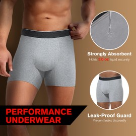 REELINDRY REELINDRY Incontinence Underwear for Men Washable 3.0 oz Absorbent Protective Leak Proof Bladder Control Boxer Briefs 3 Pack (3 Light Gray, M)