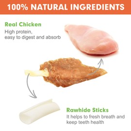 MON2SUN Dog Rawhide Twist Chicken Wrapped Rawhide Sticks for Puppy and Small Dogs 10.08oz
