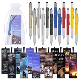 Humyoun 24 Pieces Man of God Christmas Gifts Multitool Pen Christian Scripture Inspirational Religious Bookmark Set Man of God Employee Coworkers Men Gifts Adult Christian Party Favors for Men Dad