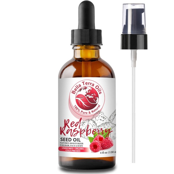 NEW Red Raspberry Seed Carrier Oil. 4oz. Cold-pressed. Unrefined. Organic. 100% Pure. Non-comedogenic. Hexane-free. Repairs Damaged Dry Skin. Natural Moisturizer. For Skin, Hair, Nails, Stretch Marks.