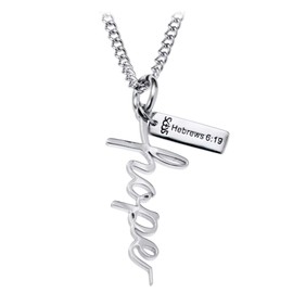 Shields of Strength Women's Stainless Steel Hope Cross Delicate Pendant Chain Necklace Inscribed with Hebrews 6:19 Bible Verse - Christian Faith Gift