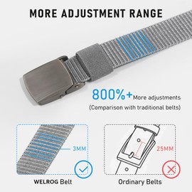 WELROG Kids Nylon Belt for Boys and Girls - Children's Belts for Boys age 6-12 Holeless Black Belt kids Schooluniform Belt with Silver Buckle