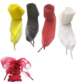 UQUABESO Fashion Silk Shoe Laces 4CM Wide Satin Ribbon Shoelaces for Women, Colorful Soft Casual Flat Shoestrings for Sneaker Shoe Decoration (4 Pairs)