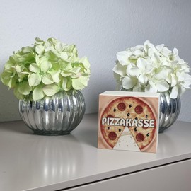 Wooden Pizza Box Money Box with Pizza Motif, Funny Piggy Bank to Save on the Next Party Pizza or as a Funny Gift for Pizza Fans