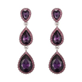 Clearine Women's Gorgeous Costume Earrings Teardrop Crystal Long Drop Dangle Pierced Earrings for Wedding Party Prom All Amethyst Silver-Tone