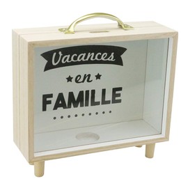 Piggy Bank Money Box Coin Purse Stylish Interior Transparent Wooden Frame with Handle Storage Box