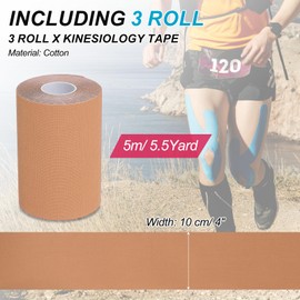 PATIKIL 5.5 Yard x 4 inch Kinesiology Tape, 3 Roll Adhesive Cotton Sports Muscle Support Tapes Waterproof Elastic Tape for Knee Ankle Wrist Shoulder, Light Orange