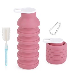 BMLFOH Collapsible Silicone Water Bottle - 20oz Foldable, Leakproof, BPA-Free - for Gym, Travel & Daily Use (Pink)
