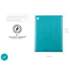 DELMON VARONE Writing Case with Notepad DIN A4 (80 Sheets) Made of Vegan Eco Faux Leather Turquoise - Organiser Conference Folder with Pen Holder & Slip Pocket - Business Organiser Folder