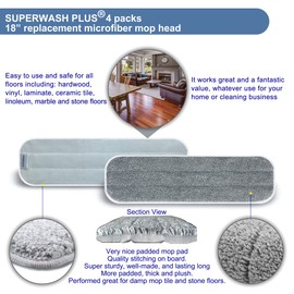 Microfiber mop Replacement Pads 18'' Dust Mop Refills for Hardwood Floor Dry Wet Cleaning - 4 Packs (Grey)