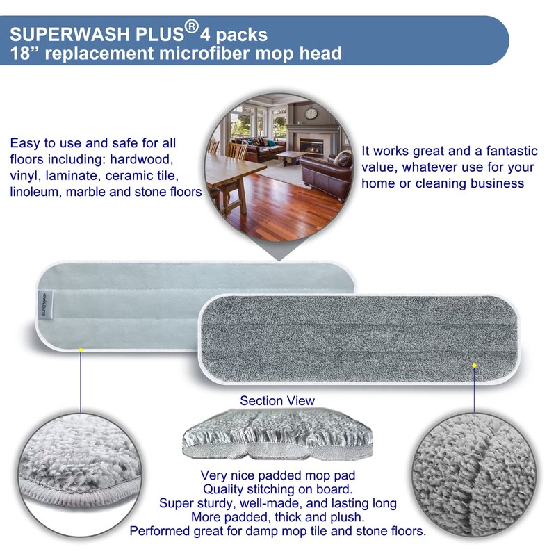 Microfiber mop Replacement Pads 18'' Dust Mop Refills for Hardwood