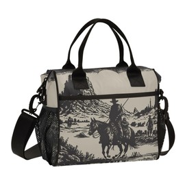 Glaphy Vintage Western Cowboy Lunch Box for Men Women Insulated Lunch Bag Cooler Bag Large Adults Lunch Box for Work Picnic Travel