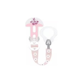 MAM Brooch & Cover S183 Dummy Clip and Dummy Case, Teat Case, Dummy Clip with Adjustable Length, Dummy Clip for All Types of Dummies, 0+ Months, Pink