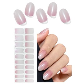 Semi Cured Gel Nail Strips, Glazed Pink Gradient 20pcs Adhesive UV Sticker, Wraps for Home Manicure DIY