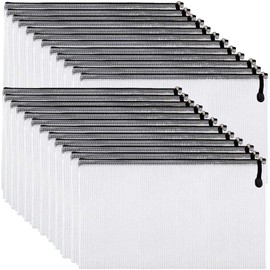 Plastic Sleeves A4 Zip Wallets Ziplock Bags Zip Folder Zipper Bag A4 Folder Document Bag (Black, Pack of 24)