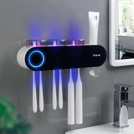 iHave Toothbrush Sanitizer and Holder - UV Toothbrush Holders for Bathrooms with Toothpaste Dispenser, 3 Cups Electric Toothbrush Holder Wall Mounted: Smart Home Gadgets & Stylish Bathroom Accessories Luxury Design, Intelligent Cruising, Automatic Sensing