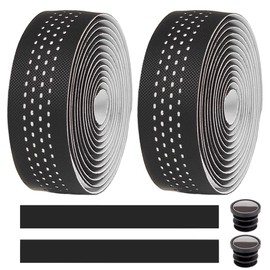 MOCNT 2 Rolls Bicycle Handlebar Tapes Cycling Road Bike Handlebar Tape Leather PU EVA Cycling Band Non-Slip Comfort Shock Absorbing Grip Tape Tape Wrap with Handlebar End Plugs White