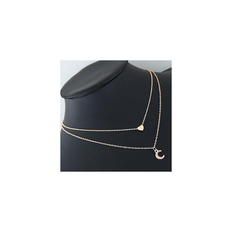 Moon and Heart Two Layer Necklace