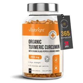 VitaBright Organic Turmeric and Black Pepper Capsules 2160mg/4 Mths, Turmeric Curcumin and Ginger Supplement/Turmeric Tablets/Tumeric Supplement Joints/Turmeric Herbal Supplements/VitaBright Turmeric Supplement