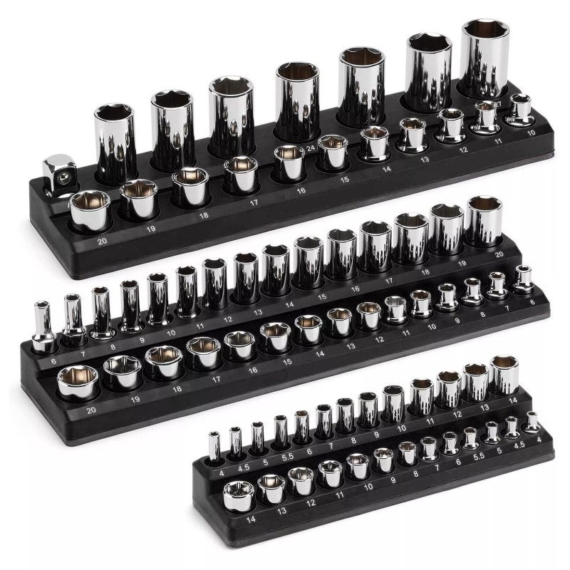 Unbranded 1/4" 3/8" & 1/2" Drive Metric Magnetic 3pc Socket