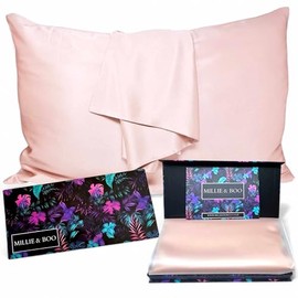 Millie & Boo Satin Pillowcase with Zipper for Hair & Skin, Smooth Pillow Covers, Cooling Satin Pillowcases with Gift Box, Queen Size 50x75cm, Pink