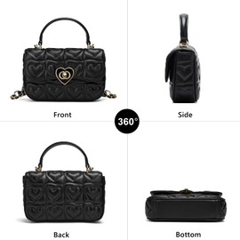 FOXLOVER Small Quilted Crossbody Bags for Women Trendy Women's Shoulder Handbags Heart-shaped Twist Button Lightweight(Black)