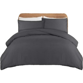 APEX FURNISHINGS Single Duvet Cover Set- 100% Brushed Microfiber Bedding Quilt Cover with Pillowcase - Charcoal Grey