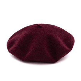 JOOWEN Women's Vintage Classic French Artist Solid 100% Wool Beret Hat Beanie Cap (Burgundy)