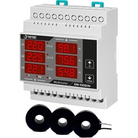 Tense Elektronik EM-100DIN Digital Multimeter For Measuring Current (1A-100A), Voltage And Frequency In 3-phase Networks, For DIN Rail or Top Hat Rail