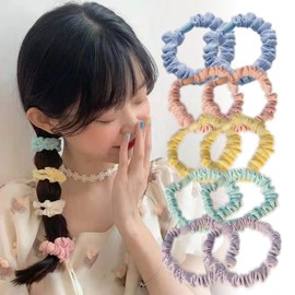 Shomty Scrunchie Small Kids Hair Elastic Set, Ribbon, Flower, Cute, Hair Accessories, For Children, Babies, Gardens, Elementary School Students, Set of 10