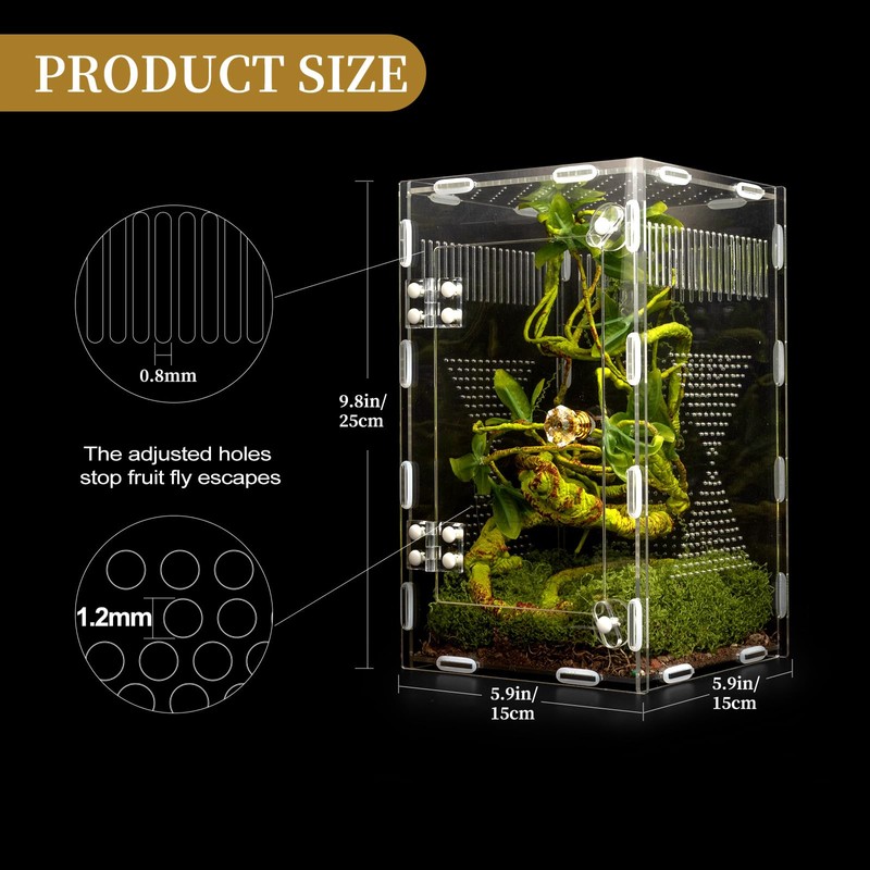 Acrylic Jumping Spider Habitat, Reptile Terrarium Easy Assembly, Bug Enclosure,