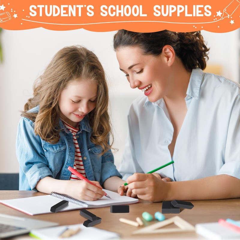 wearage 72 Count Black Pencil Erasers Bulk Latex Rectangular Rubber