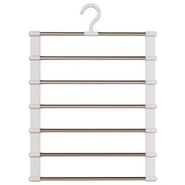 Pants Organizer and Storage 4-Pack Space Saving Hanger 6-Layer Swing Arm Trouser Strap Stainless Steel Space Saver Hanger Organizer for Jeans Pants Hangers (White) (4)