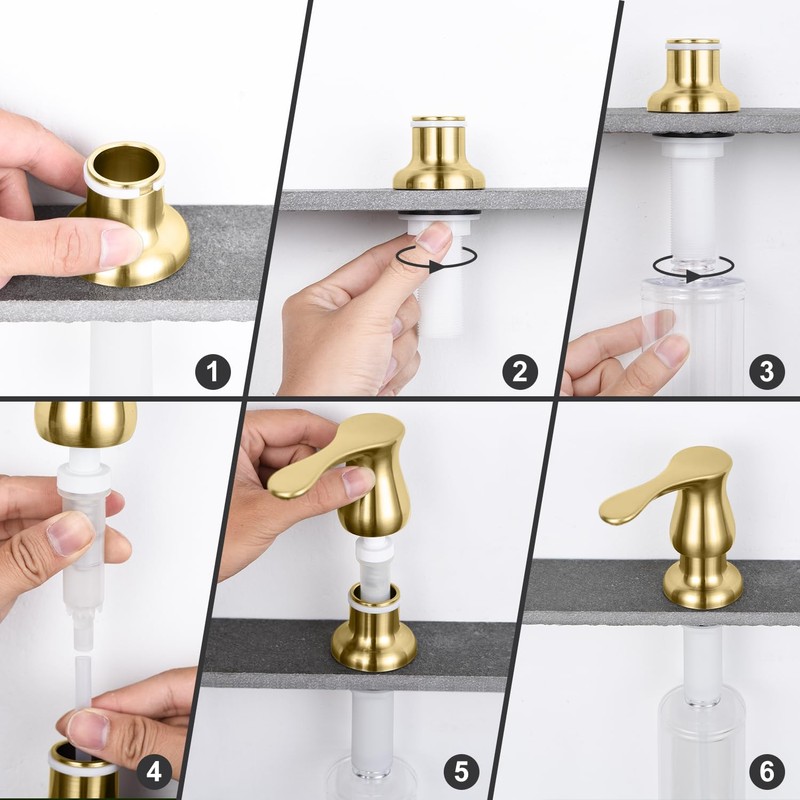 GAGALIFE Kitchen Sink Soap Dispenser Gold, Built in Soap Dispenser