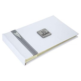 10 Years Tin Anniversary photo album, Holds forty 6x4 inch photos. Smart Grey ribbon with pewter (tin) heart design.
