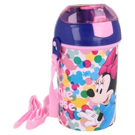 OM SUPPLIES Minnie Feel Good Pop Up Water Bottle Drink Bottle Flask with Neck Cord for Easy Carry School Lunch Kids Childrens 450ml Includes Half Size 12pcs Pencil Set