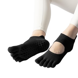 Ruayia Yoga Socks Non-Slip Stopper Socks Women's Pilates Socks Gymnastics Kickboxing Fitness Socks Yoga Toe Socks Non-Slip Toeless Pilates Socks Non-Slip Socks, Yoga Socks-Noir