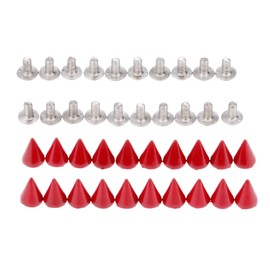 20PCS Cone Screwback Spike Studs, Yetaha 7mm x 10mm Red Metal, Bullet Rivets for Clothing Handbag Belt Shoes DIY Leather Craft