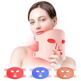 USUIELIGHT LED Gesichtsmaske Lichttherapie, 3 Farben LED Maske Gesicht mit Rotlichttherapie für Gesichtspflege Rosa