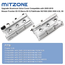 MITZONE Upgrade Aluminum Valve Cover Compatible with 2005-2019 Frontier 05-15 Xterra 05-12 Pathfinder NV1500 2500 3500 4.0L V6 Replacement 13264-EA210, 13264-EA200 Silver