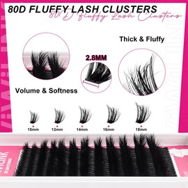 WiWiLINK Lash Clusters Kit Fluff Eyelash Clusters 80D Thick Volume Individual Lashes D Curl Cluster Eyelash Extensions 10-18mm DIY Lash Extension Kit Lash Bond and Seal Waterproof, Lash Applicator