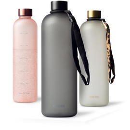 MAMEIDO 1.5l Water Bottle - Motivational Time Markings, BPA free, Leak-Proof, Tritan Co-Polyester Plastic, 1.5 litre water bottle, Sports Bottle (Carbon Grey, 1500ml)