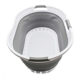 SAMMART 44L Collapsible Plastic Laundry Basket - Foldable Pop Up Storage Container/Organizer - Space Saving Hamper/Basket (1, White/Grey)