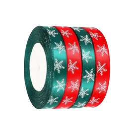 Werownsgso 4 Rolls Christmas Snowflake Ribbons, 25 Yard Green Red Christmas Ribbons, 10 mm Wide Gift Ribbon Decorative Ribbon for Christmas, Gift Packaging, Wedding, Party