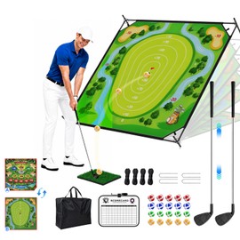 CLASMAX Golf Chipping Game Set, Double-Sided Practice Mat with 2 Adjustable Golf Clubs, 20 Sticky Balls, Portable Full Golf Training Kit for Indoor, Outdoor Backyard, Ideal Gift for Adults, Junior