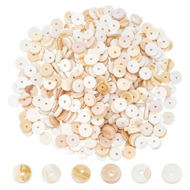 CRAFTYMELODY 400Pcs Natural Shell Beads 8mm Flat Round Spacer Beads Yellow Loose Beads with Hole for Jewelry Making DIY Craft Bracelet Earring Necklace Accessory Supplies Decoration