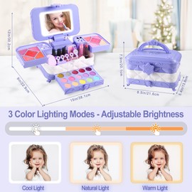 YasinKidz 59 in 1 Kids Makeup Kit, with 3-Color Led Makeup Mirror Real Washable Kid Makeup Set for Girls, Perfect Girl Birthday Gift, Age 3+