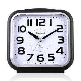 5.5" Large Analog Alarm Clock Silent Non Ticking, Gentle Wake, Beep Sounds, Increasing Volume, Battery Operated Snooze and Manual Light, Easy Set, Black (Best for Elder)