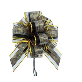 20Pcs 6" Large Pull Bow Gift Wrapping Bows,Wide Pull Bow with Ribbon for Wedding Gift Baskets,Christmas Tree,Party Gift Wrap Bows,Organza Ribbon Bow to Wrap Box or Floral Decor-Gold Edge (Black)